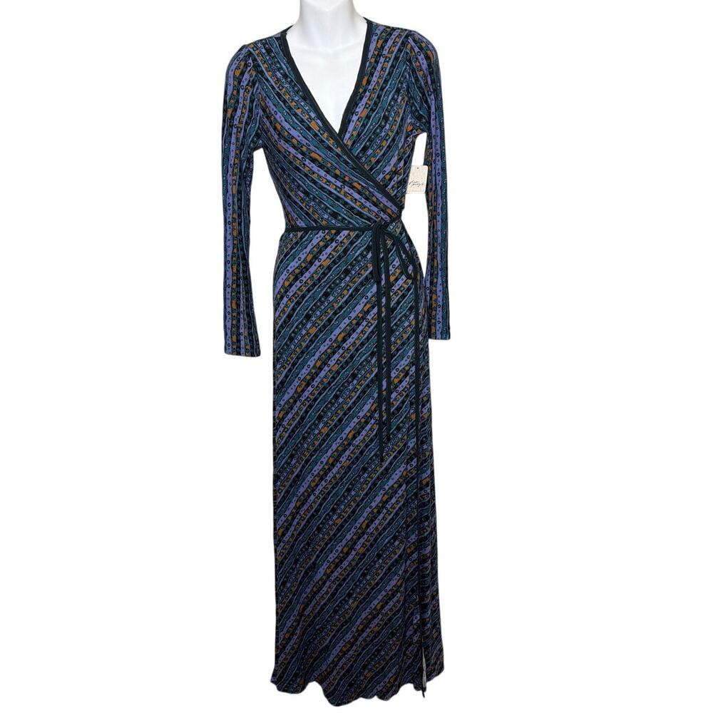 Free People Phoebe Long Sleeve Wrap Dress Dark Combo Size Small New